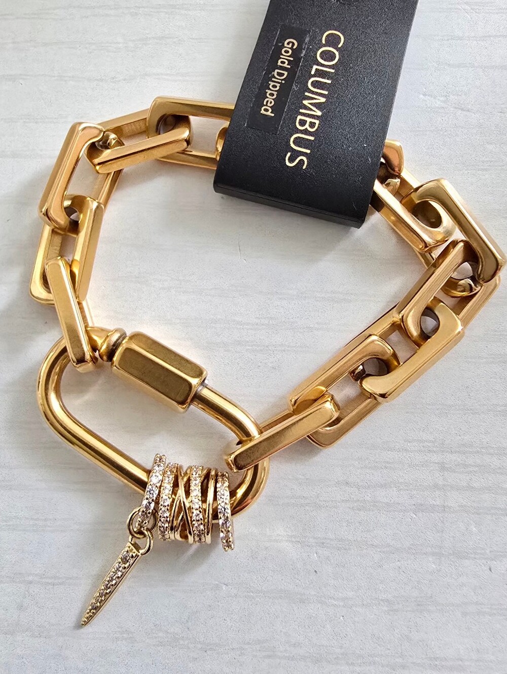 Columbus - Gold-Dipped Chunky Link Bracelet with Pave Charms